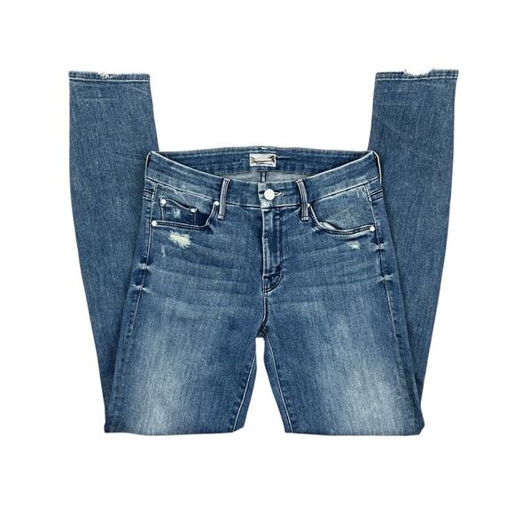 Mother The Looker in Graffiti Girl Blue Denim Jeans Zip Button 5 Pockets Size 26 - Picture 4 of 11